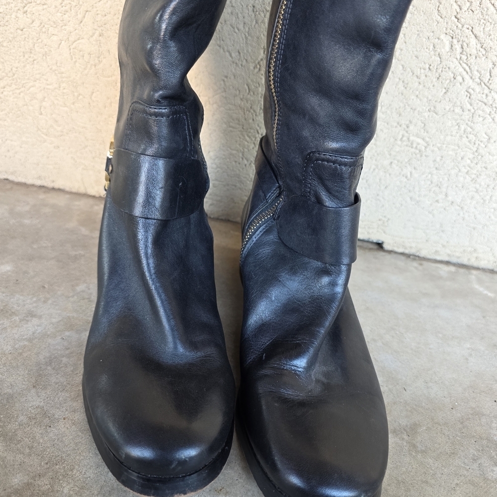 MICHAEL KORS Fulton Harness Tall Riding Boots Womens Black Leather Sz 7.5M - Picture 5 of 7